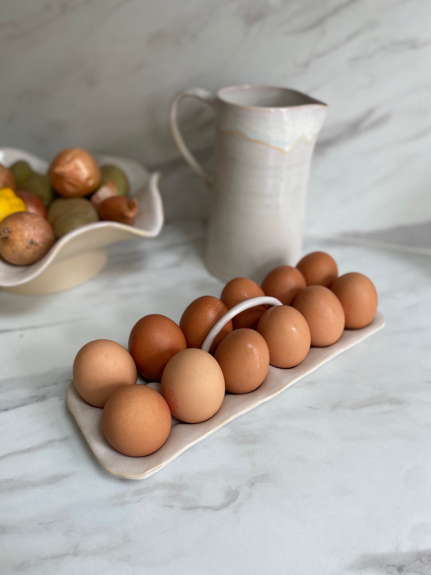 .EGG HOLDER - in enamelled stoneware - PALE PINK